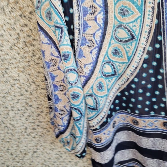 Lucky Brand Top Womens Small Oversized Blue Sheer Printed Hi Low‎ Blouse - Picture 3 of 7